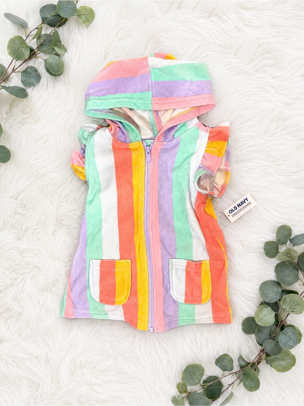 Old Navy Pastel Rainbow Striped Hooded Terry Tunic